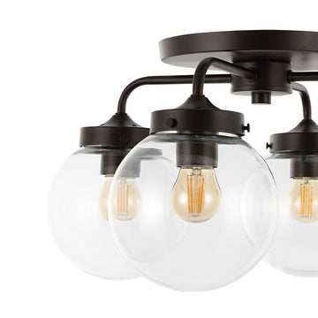 Piper 18" Farmhouse Rustic Iron/Glass LED Semi Flush Mount - JONATHAN Y
